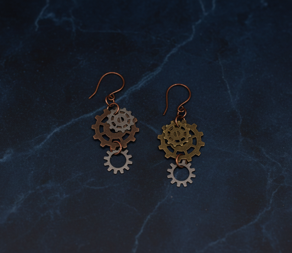 Steampunk gear earrings